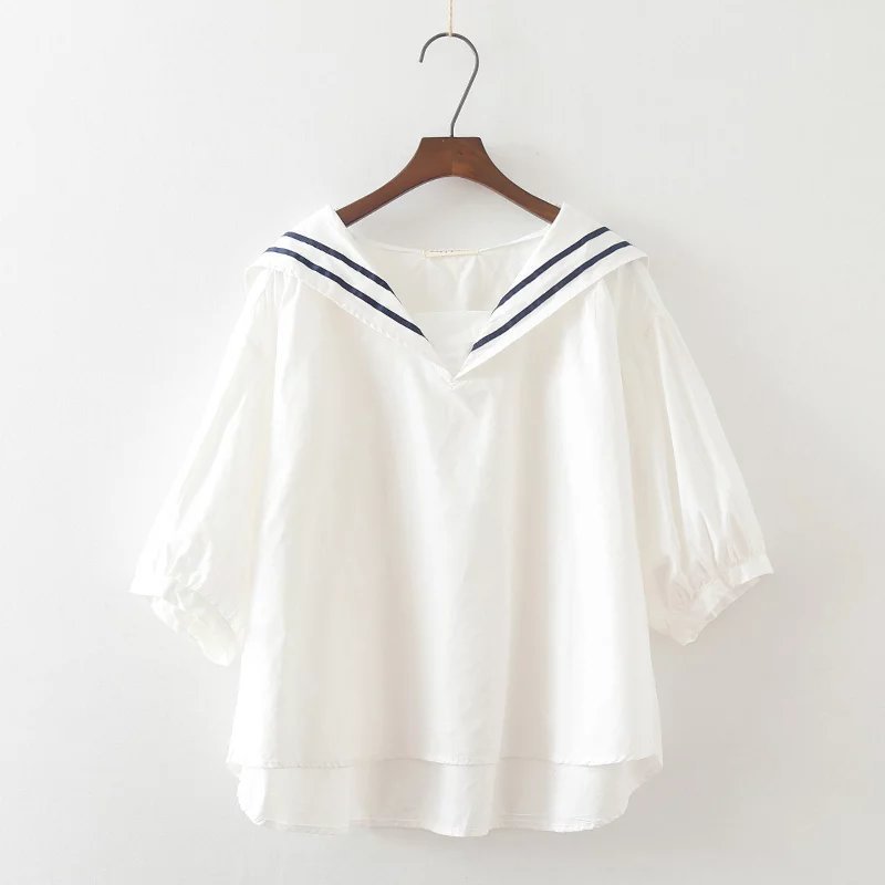 Short-Sleeve Sailor Collar Blouse