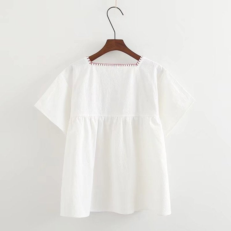Mori Girls - Short-Sleeve Square Neck Embroidered Blouse Secondary image