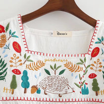 Mori Girls - Short-Sleeve Square Neck Embroidered Blouse