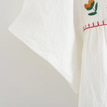 Mori Girls - Short-Sleeve Square Neck Embroidered Blouse