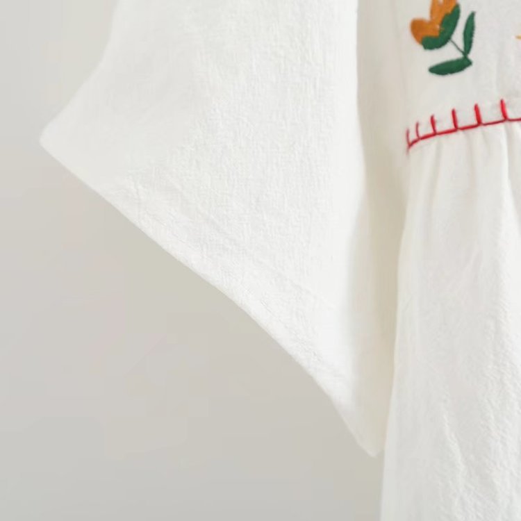 Mori Girls - Short-Sleeve Square Neck Embroidered Blouse
