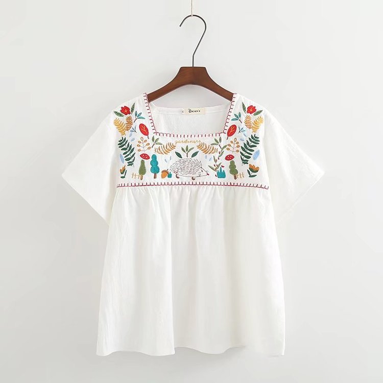 Mori Girls - Short-Sleeve Square Neck Embroidered Blouse Main image