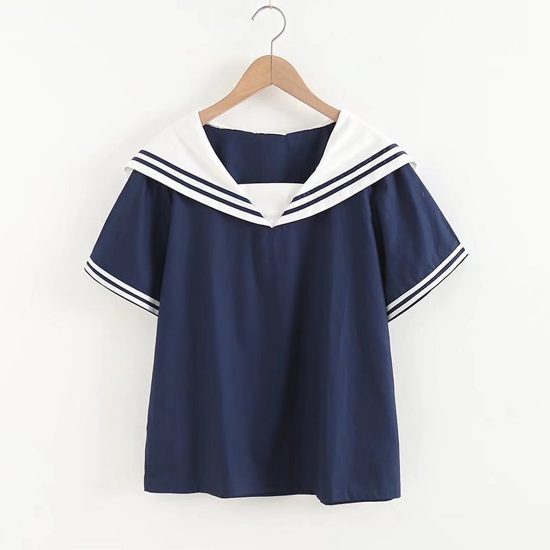 Preppy Style Short Sleeve Sailor Collar Blouse