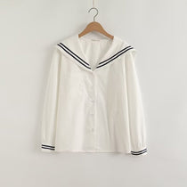 Contrast Sailor Collar Long Sleeve Shirt Blouse