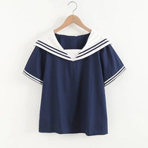Preppy Style Short Sleeve Sailor Collar Blouse