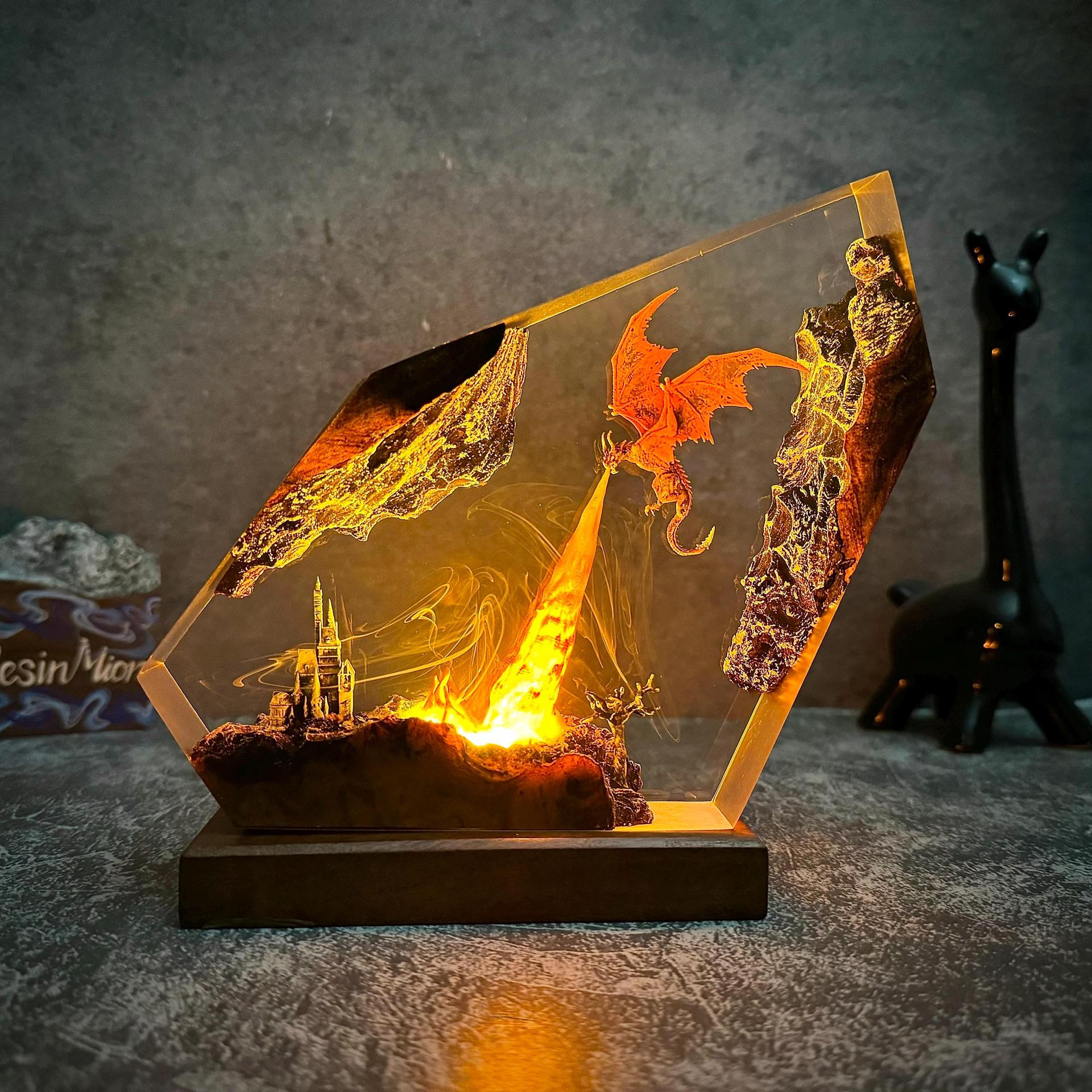Fire-breathing Dragon Resin Lamp Decor