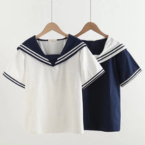 Preppy Style Short Sleeve Sailor Collar Blouse
