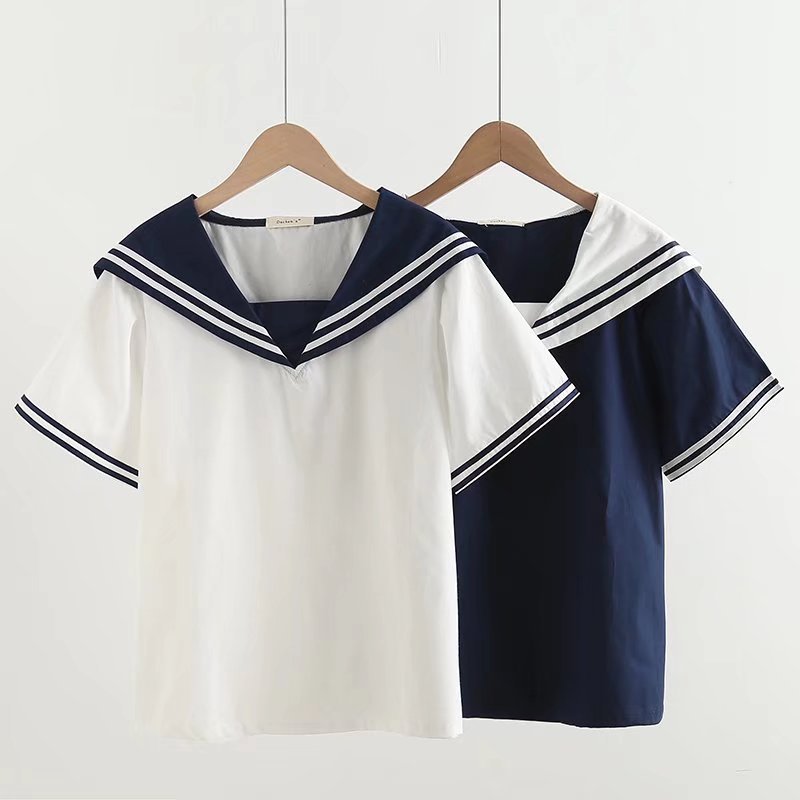 Preppy Style Short Sleeve Sailor Collar Blouse