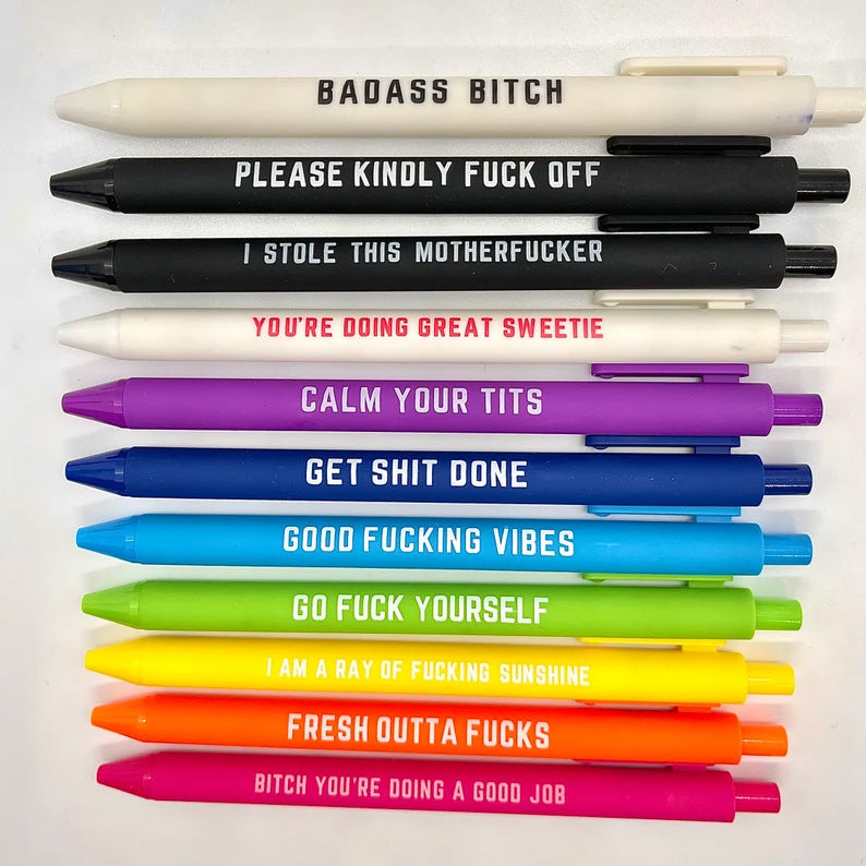 11Pcs Funny Text Pens Set Press Ballpoint Pen Main image