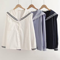 Contrast Sailor Collar Long Sleeve Shirt Blouse