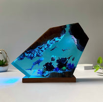 Whale Turtle Human Diving Resin Lamp