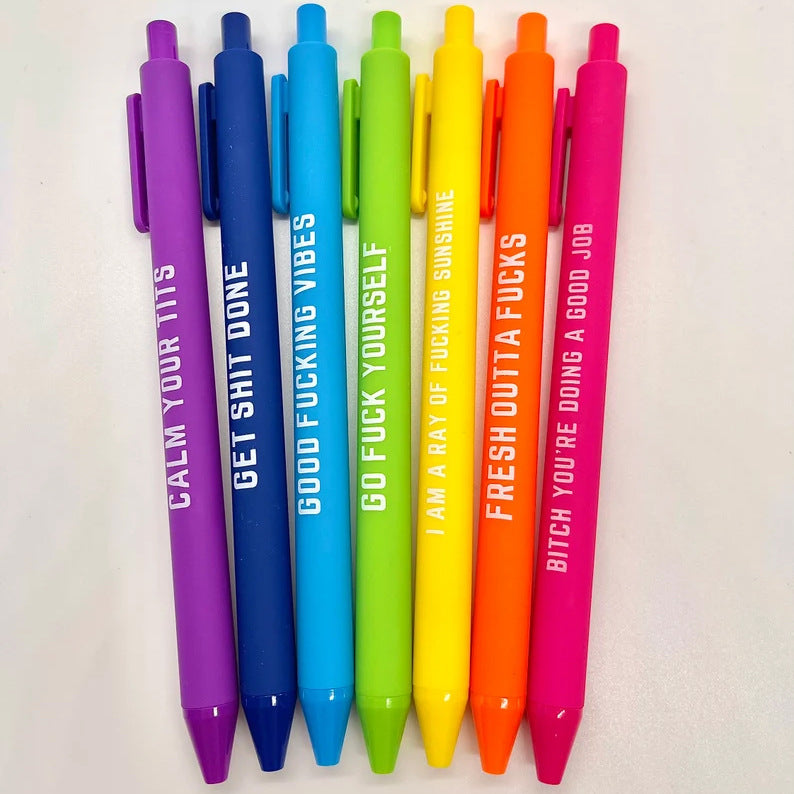 11Pcs Funny Text Pens Set Press Ballpoint Pen Secondary image