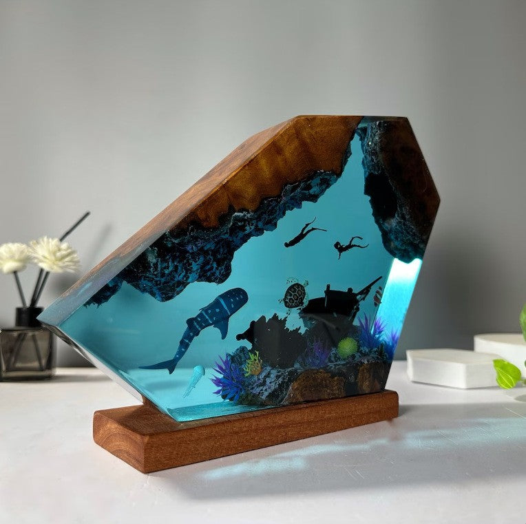 Whale Turtle Human Diving Resin Lamp Secondary image