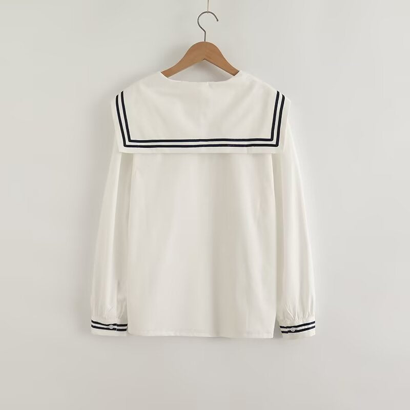 Contrast Sailor Collar Long Sleeve Shirt Blouse