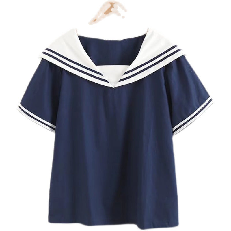 Preppy Style Short Sleeve Sailor Collar Blouse