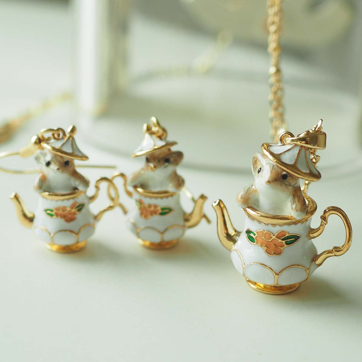 Hamster In My Teapot Earrings Necklace Main image