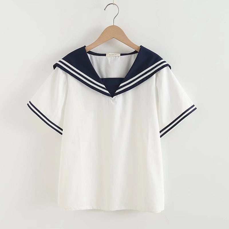 Preppy Style Short Sleeve Sailor Collar Blouse