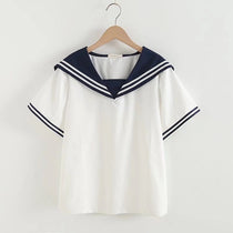 Preppy Style Short Sleeve Sailor Collar Blouse