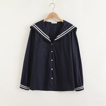 Contrast Sailor Collar Long Sleeve Shirt Blouse