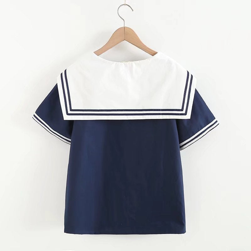 Preppy Style Short Sleeve Sailor Collar Blouse