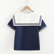 Preppy Style Short Sleeve Sailor Collar Blouse