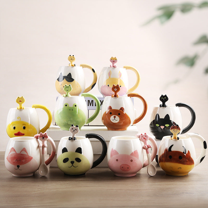 Cute Cartoon Animal Mug with Spoon Coffee Cup