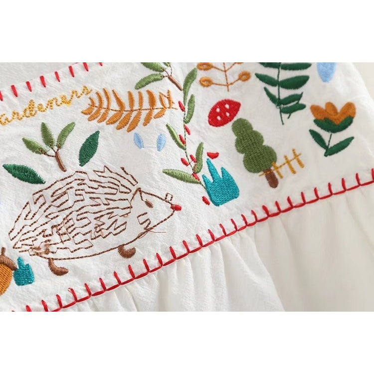 Mori Girls - Short-Sleeve Square Neck Embroidered Blouse